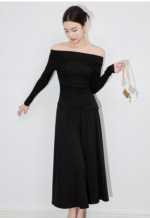 One-Shoulder Long Sleeve Two-Piece Set