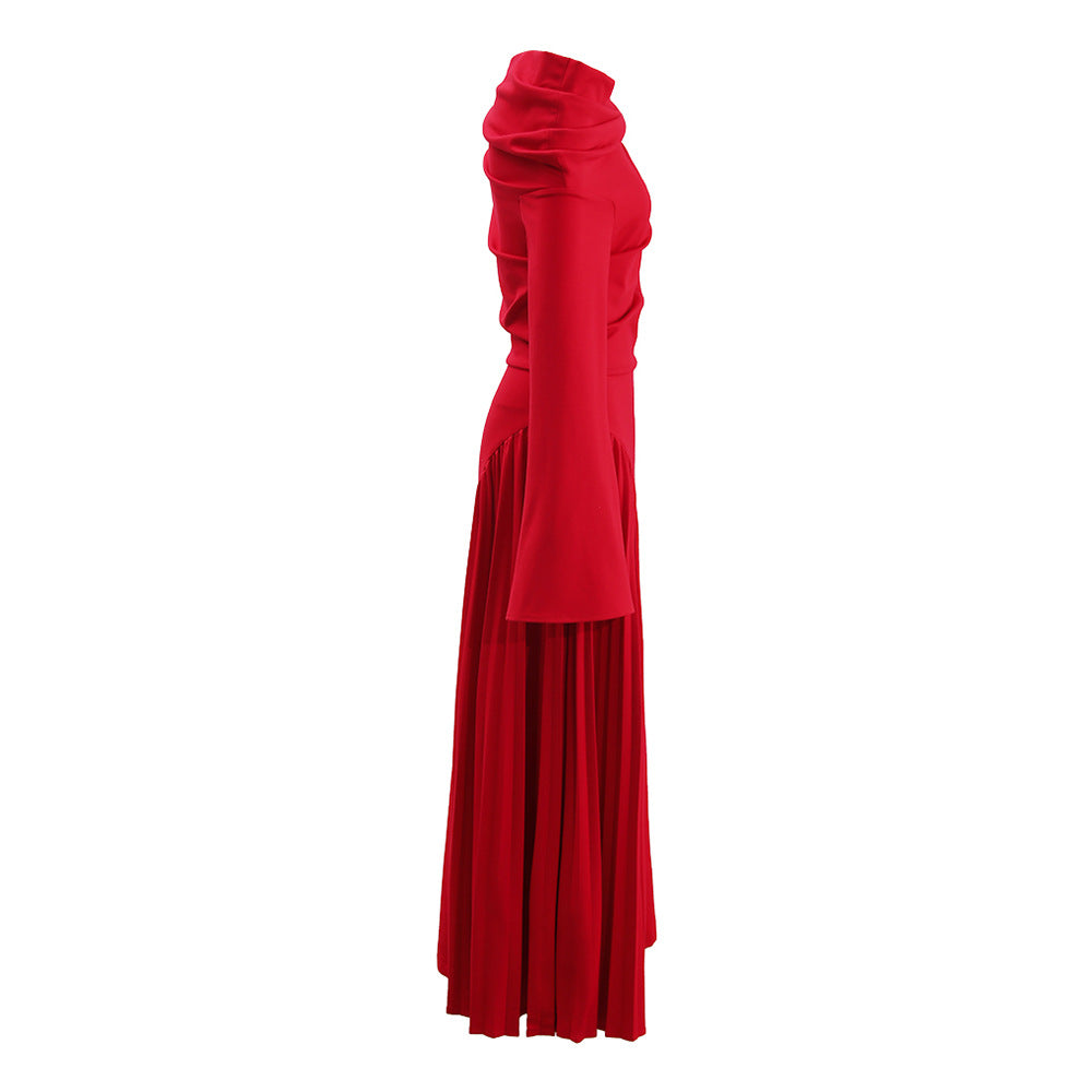 One-Shoulder Asymmetric Hem Red Maxi Dress
