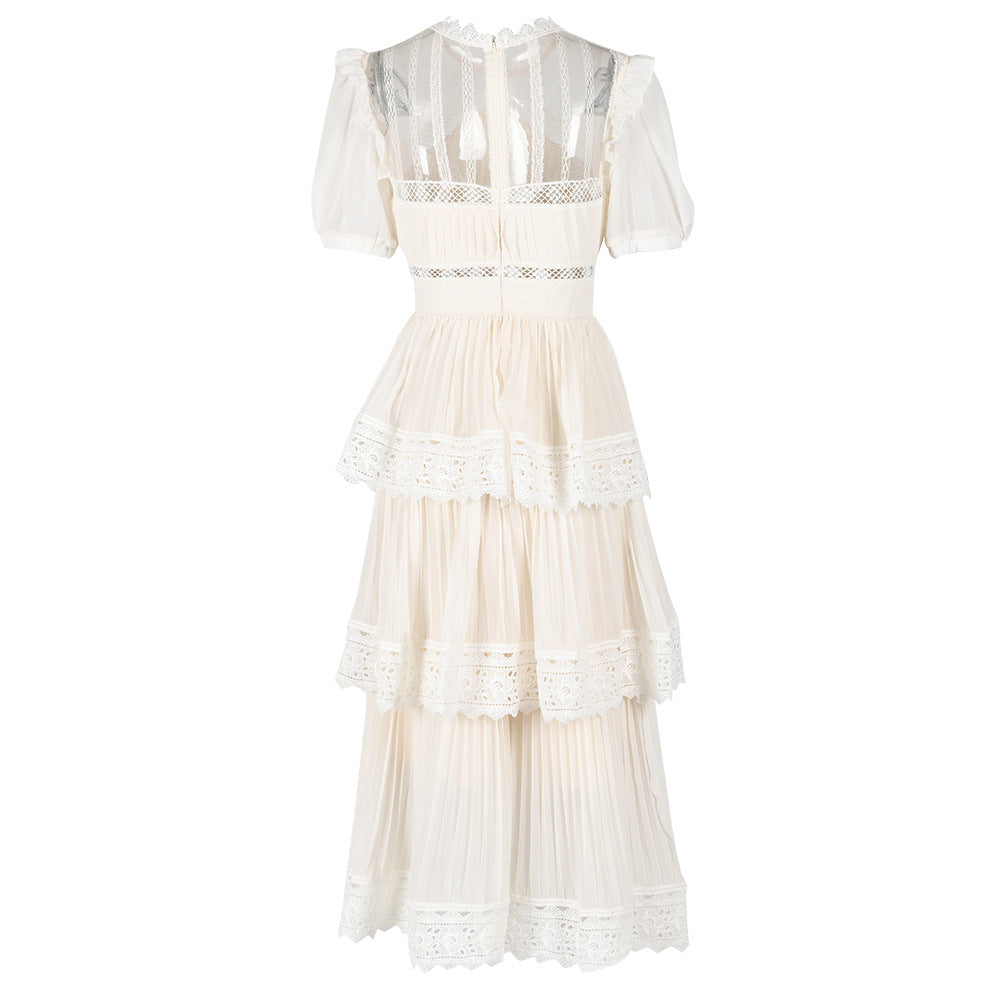 Layered Lace Embroidered Tea Dress