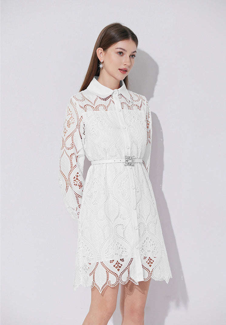 Modern Lace Polo Collar Dress