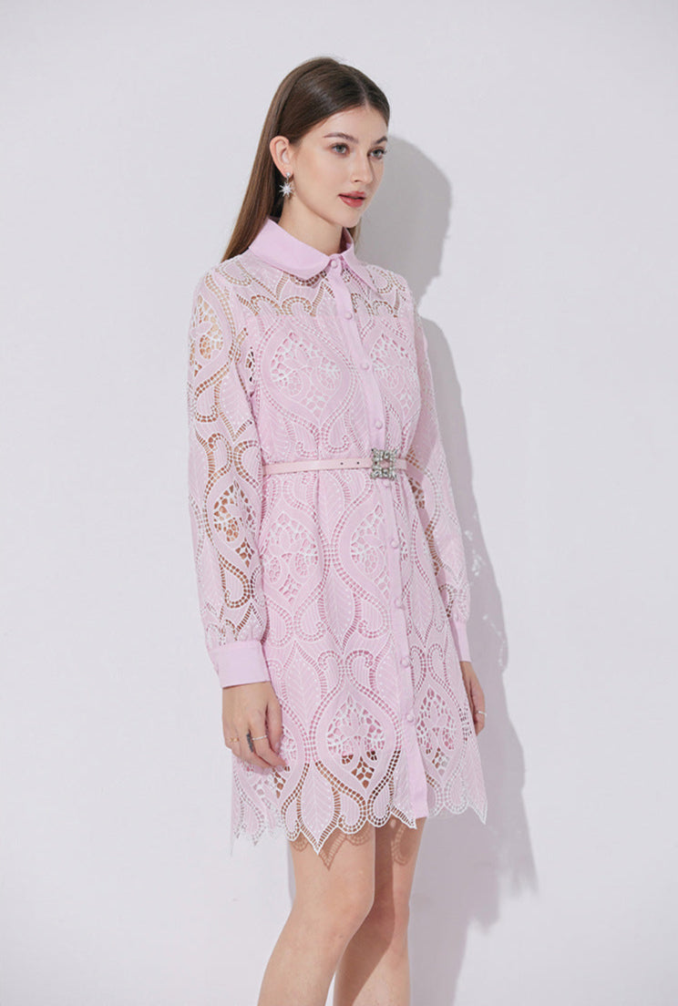 Modern Lace Polo Collar Dress