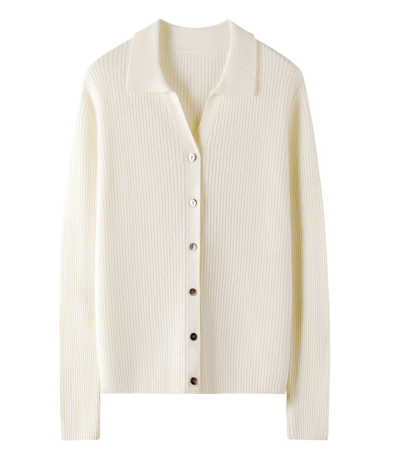 100% Pure Cashmere Polo Collar Cardigan – Long Sleeve, Classic Fit, Ultra-Soft