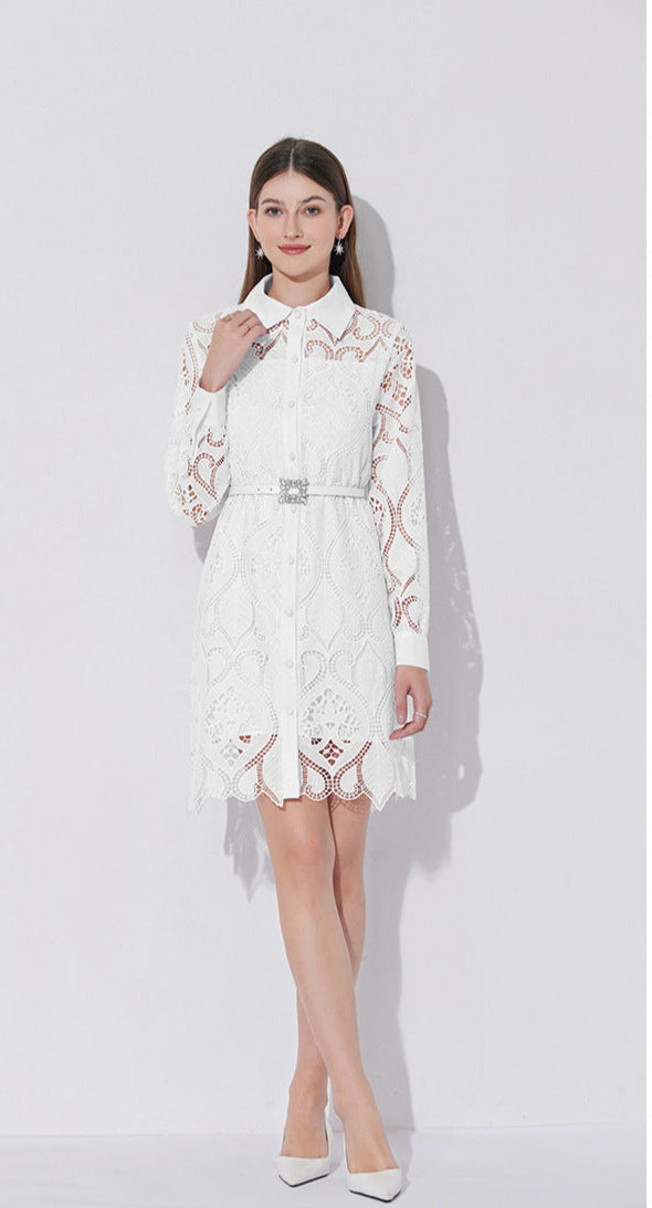 Modern Lace Polo Collar Dress