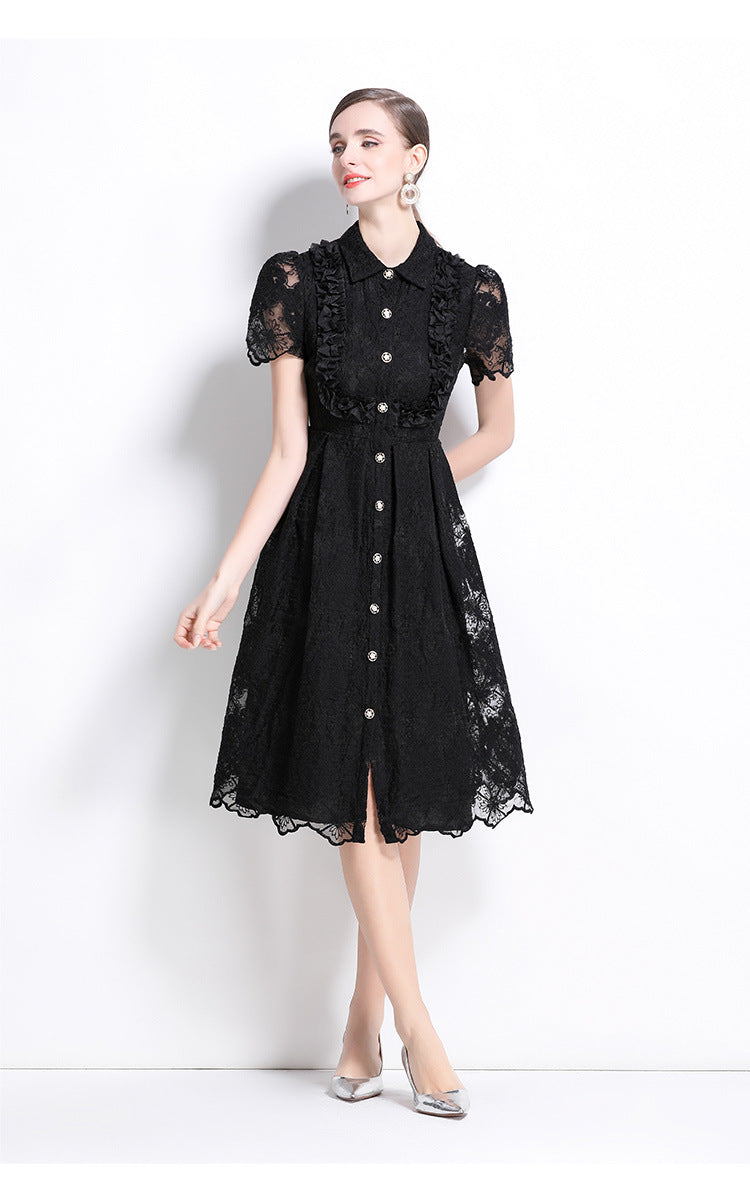 French Lace-Embroidered Midi Dress
