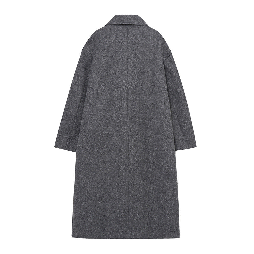Double-Breasted Cotton Blend Long Coat – Relaxed Fit, Lightweight Warmth
