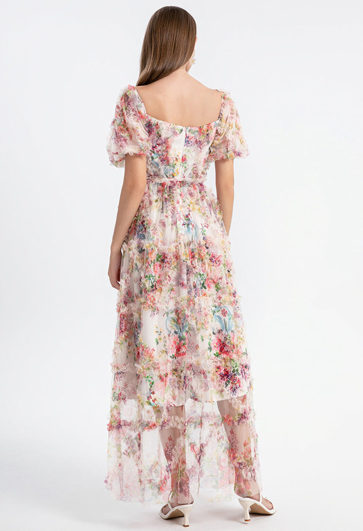 Square Neck Ruffle Sleeve Tulle Fairy Dress
