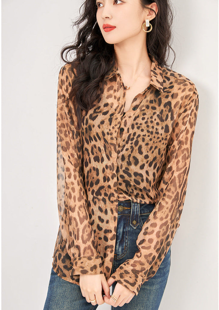 Leopard Print Sheer Mesh Shirt
