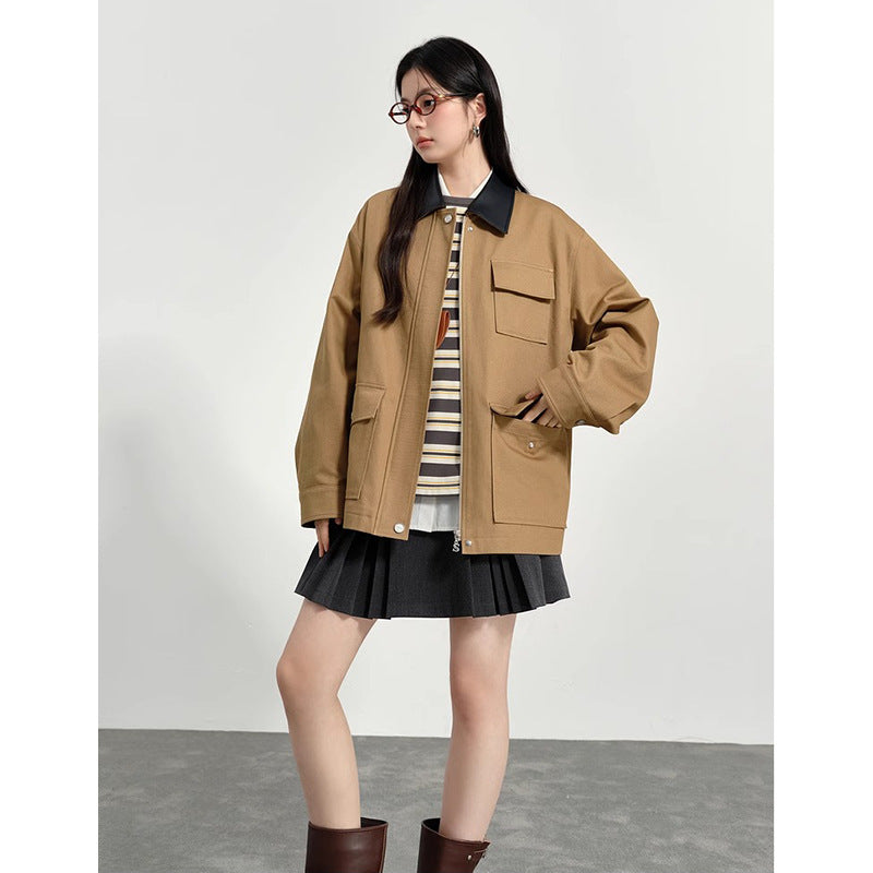 Korean Style Loose-Fit Lapel Windbreaker Jacket