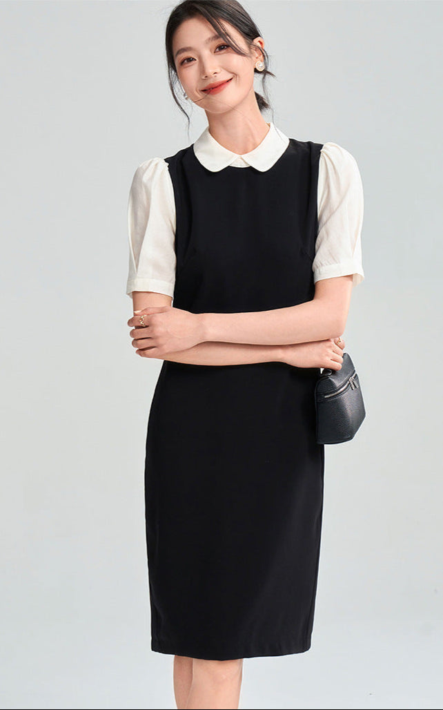Black & White Contrast Midi Dress