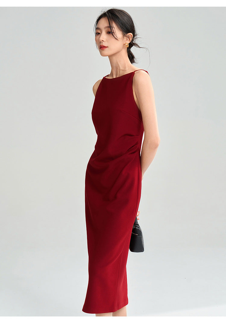 Sleek Red Fitted Midi Dress
