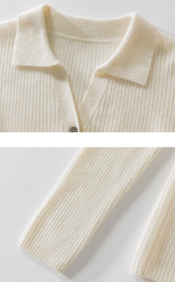 100% Pure Cashmere Polo Collar Cardigan – Long Sleeve, Classic Fit, Ultra-Soft