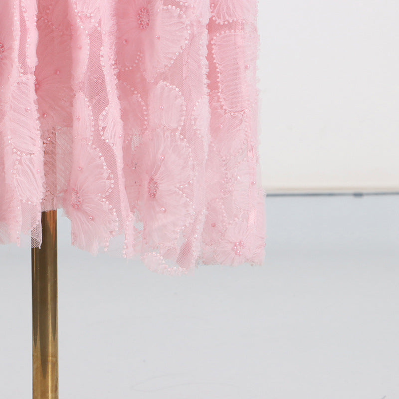 French Elegance Tiered Tulle Embroidered Maxi Dress