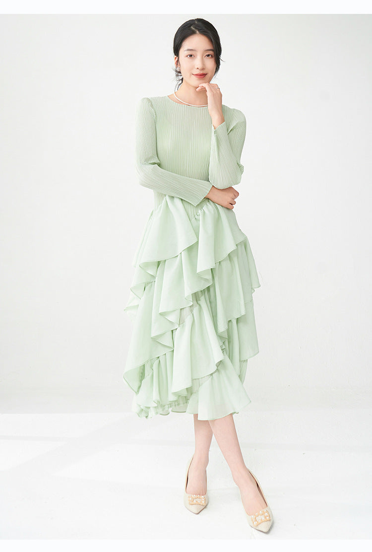 Spring Breeze Ruffled Midi Dress – Long Sleeve, One Size