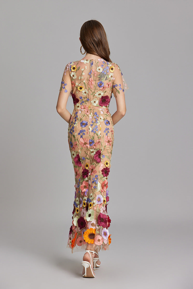 3D Floral Embroidered Lace Mermaid Dress