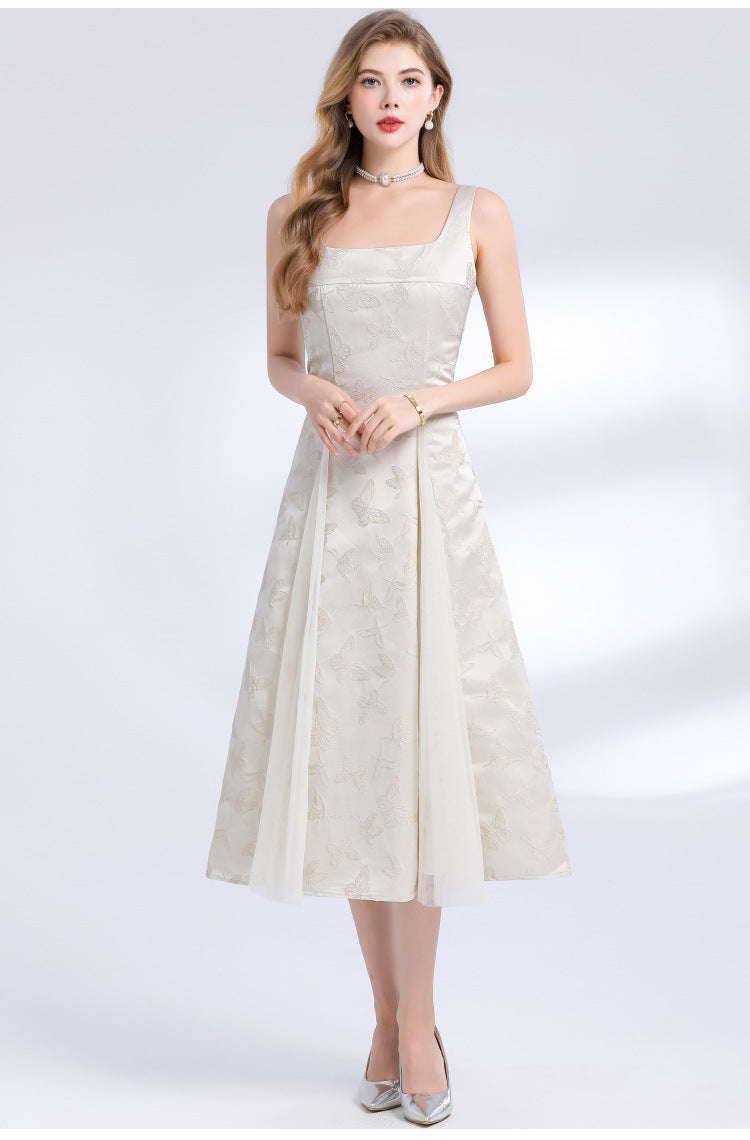 Jacquard Lace Detail Midi Dress