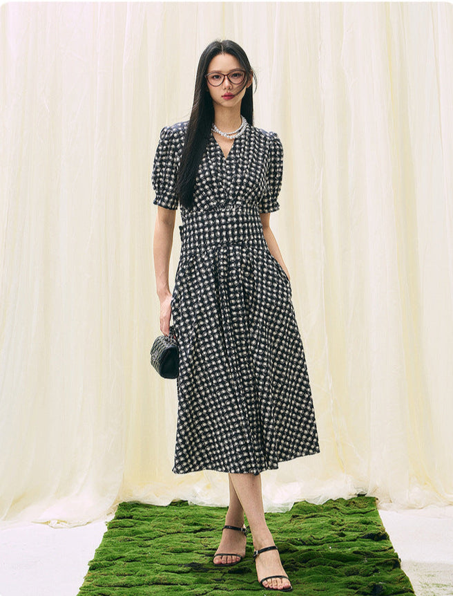 Vintage Polka Dot Midi Dress – 100% Cotton Gingham Elegance