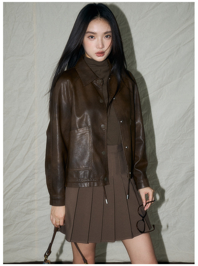 Ruched Retro Moto-Style Jacket