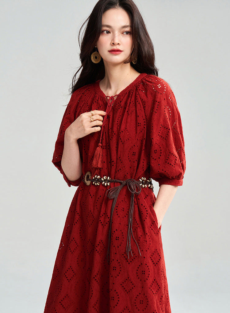 Boho Embroidered Cotton Maxi Dress
