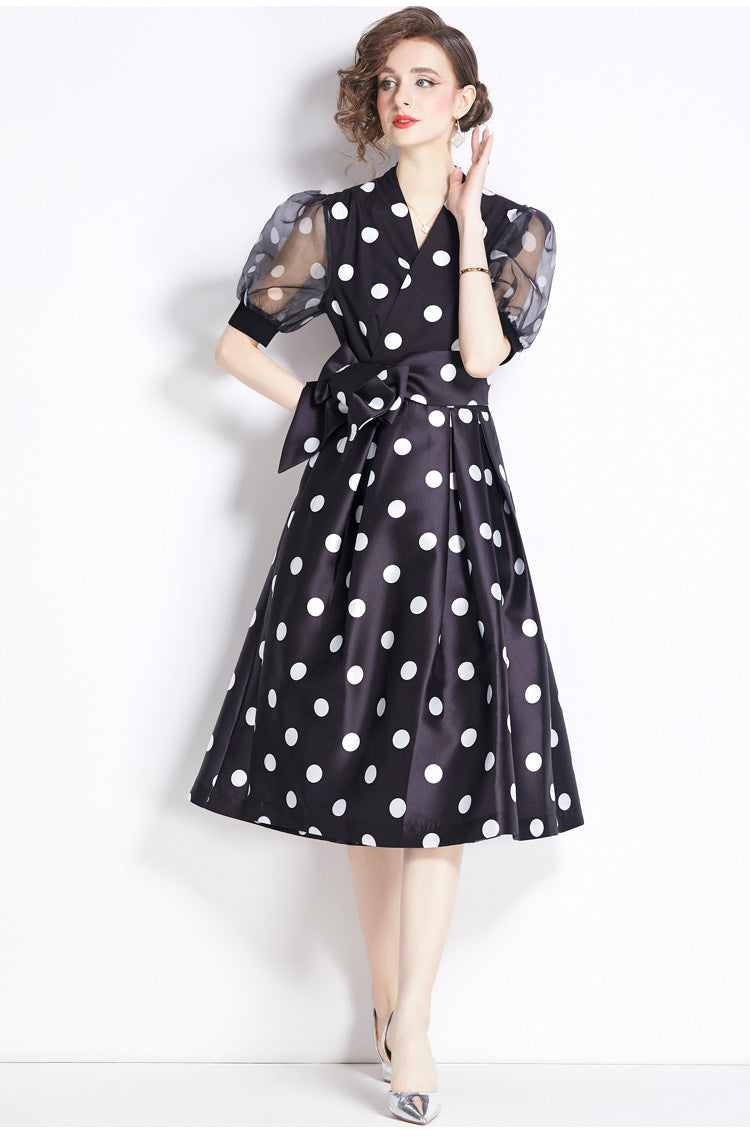 Polka Dot V-Neck Midi Dress