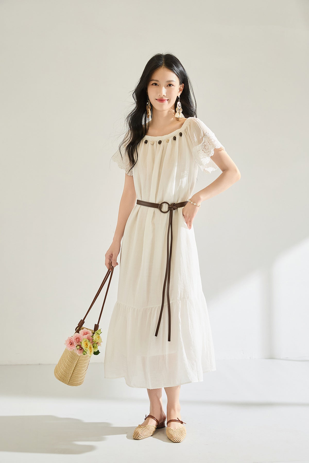 Stage Light One-Shoulder Belted Summer Dress