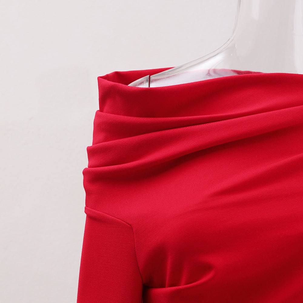 One-Shoulder Asymmetric Hem Red Maxi Dress