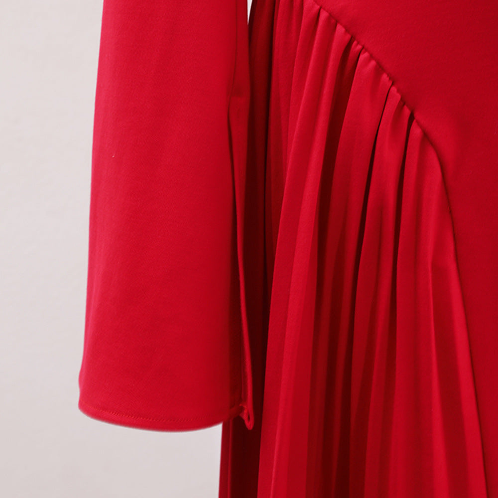 One-Shoulder Asymmetric Hem Red Maxi Dress