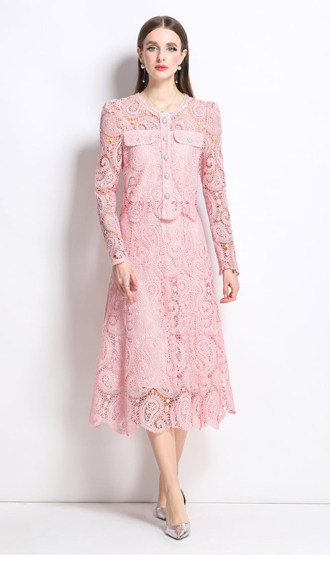 Retro Waterproof Lace Two-Piece Set