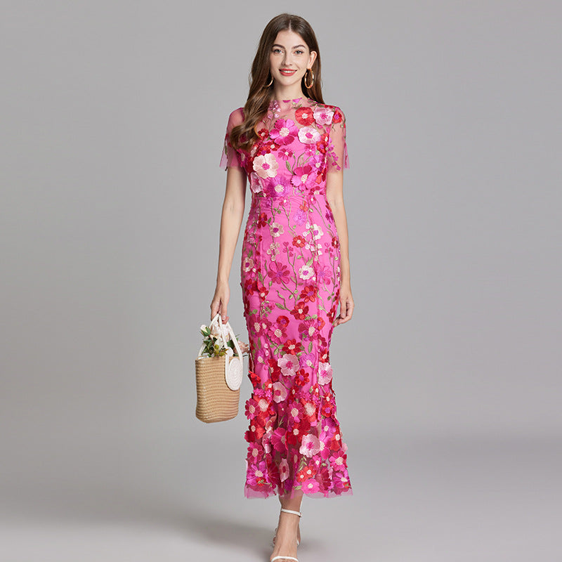 3D Floral Embroidered Lace Mermaid Dress
