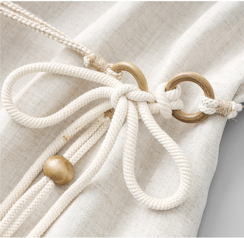 Boho Linen-Tencel Dress with Shell Detail and Removable Buckle Necklace