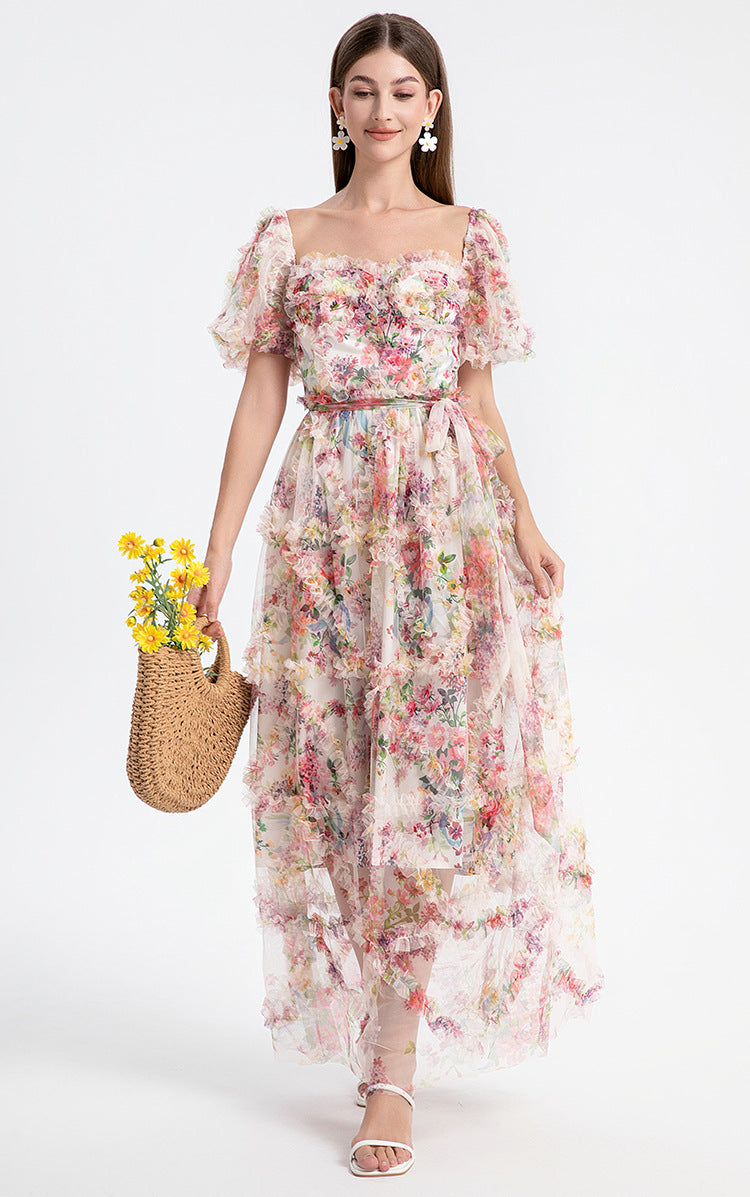 Square Neck Ruffle Sleeve Tulle Fairy Dress