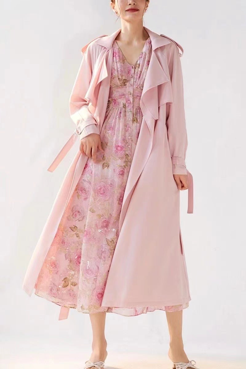 Pastel Blush Flowing Belted Trench Coat