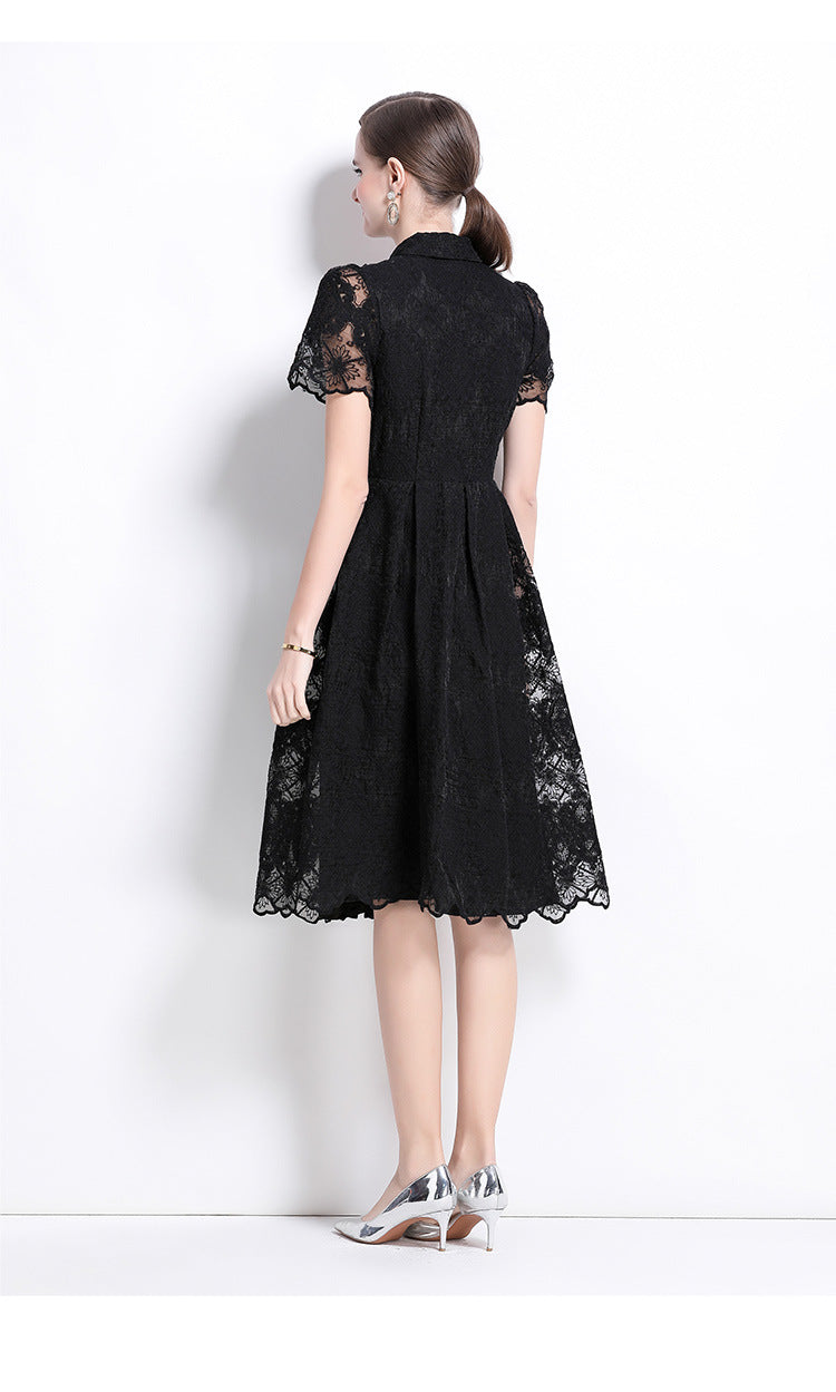 French Lace-Embroidered Midi Dress