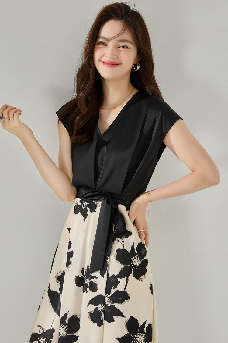Layered Elegance Printed Midi Dress