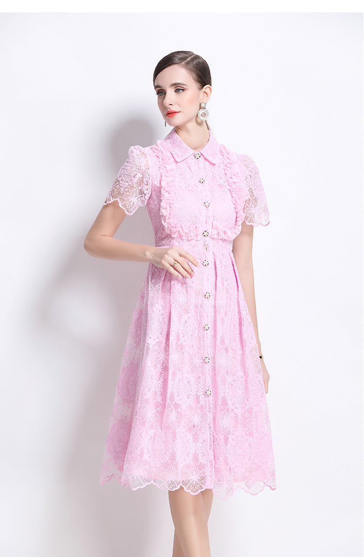 French Lace-Embroidered Midi Dress