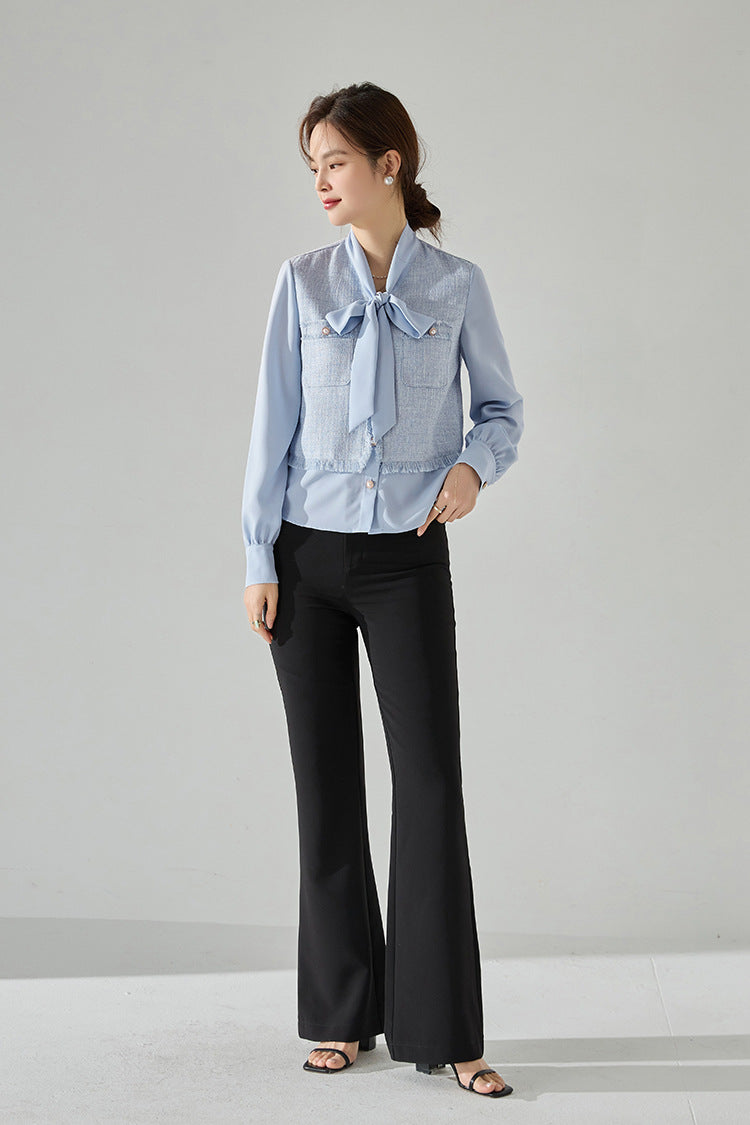 Two-in-One Look Chiffon Shirt with Scarf Collar