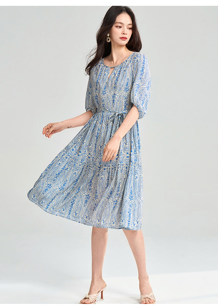 Blue Geometric Tencel Two-Piece Summer Set