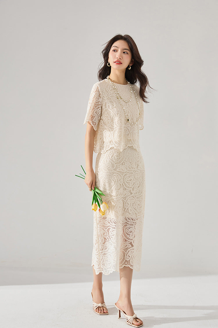 Lace-Trimmed 2-Piece Cotton Set – French-Inspired Elegance