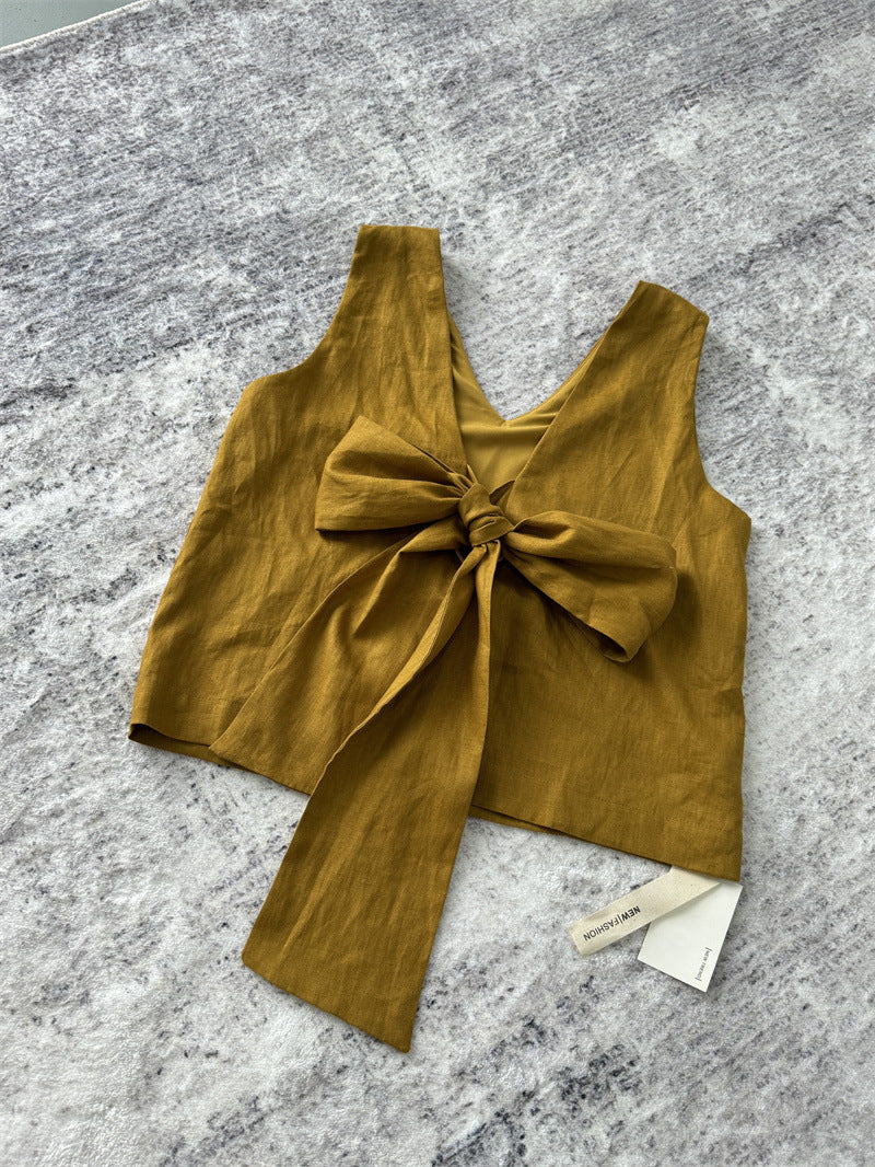 Linen Two-Piece Summer Set with Bow-Tie Back