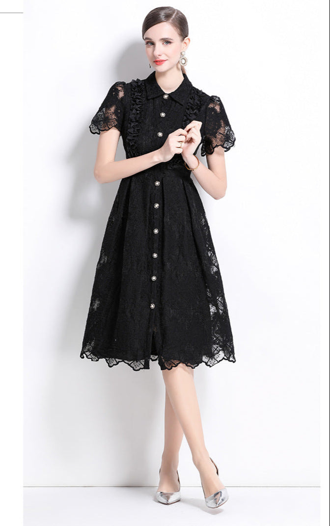 French Lace-Embroidered Midi Dress