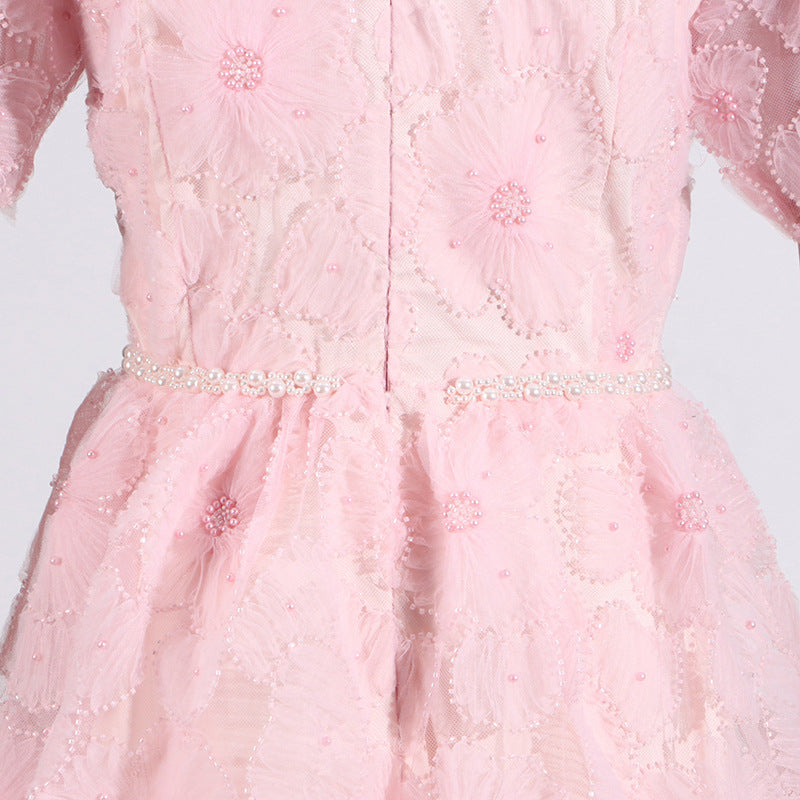 French Elegance Tiered Tulle Embroidered Maxi Dress
