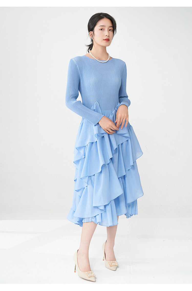 Spring Breeze Ruffled Midi Dress – Long Sleeve, One Size