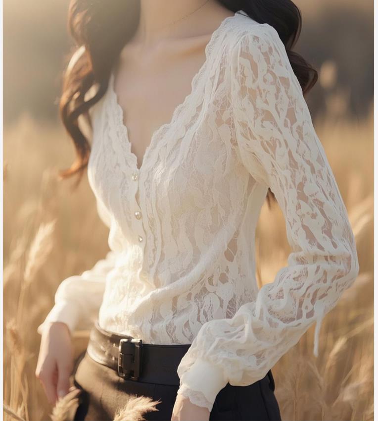French Lace Detail White Spring Blouse