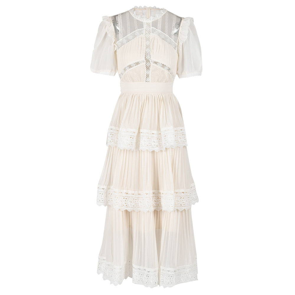 Layered Lace Embroidered Tea Dress