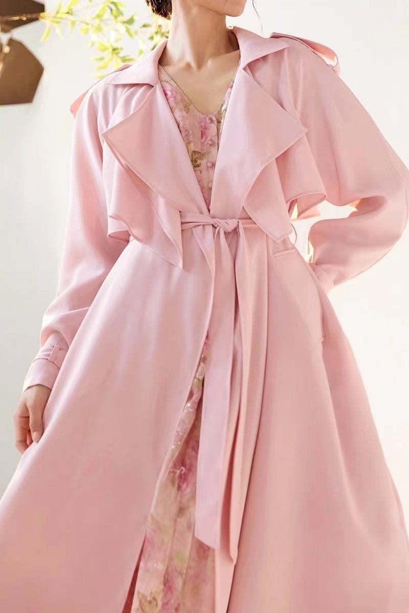 Pastel Blush Flowing Belted Trench Coat