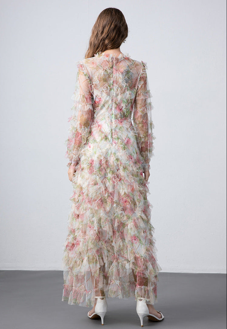 Elegant Floral Princess Maxi Dress