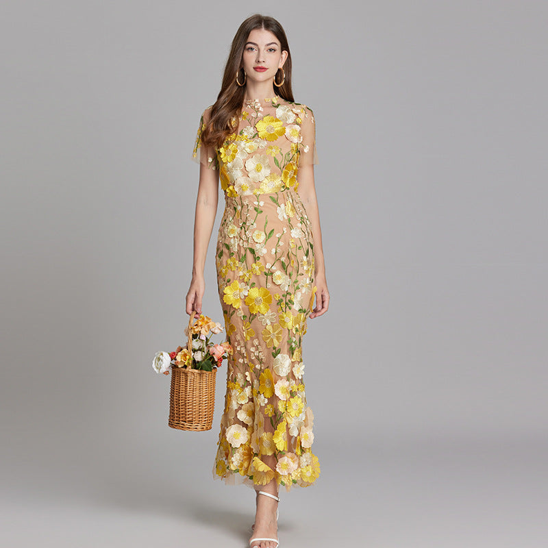 3D Floral Embroidered Lace Mermaid Dress