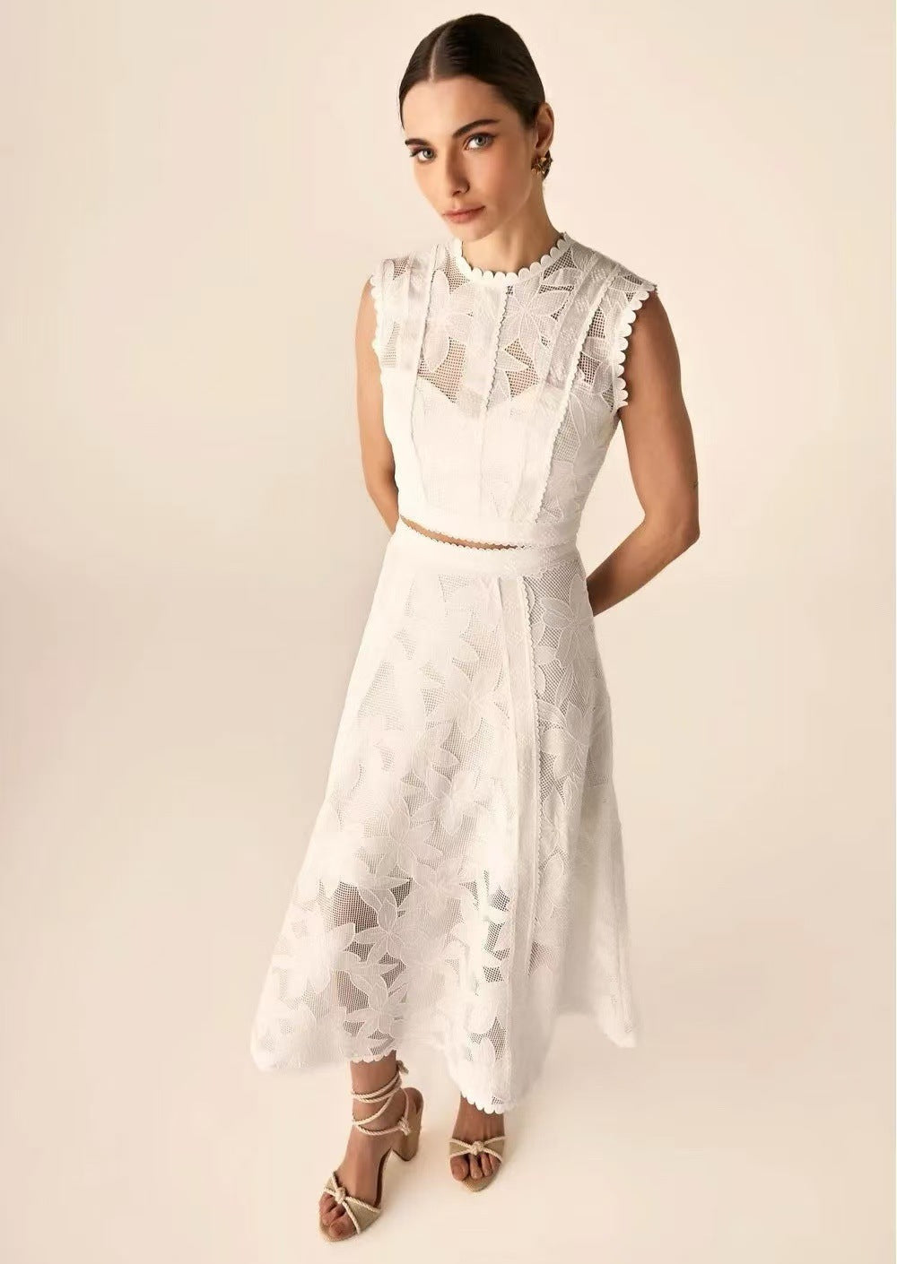 Embroidered Sleeveless Crop Top and Long Skirt Set
