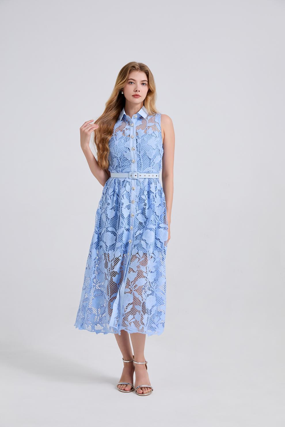 Shirt-Style Lace Midi Dress