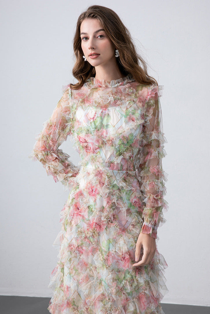 Elegant Floral Princess Maxi Dress
