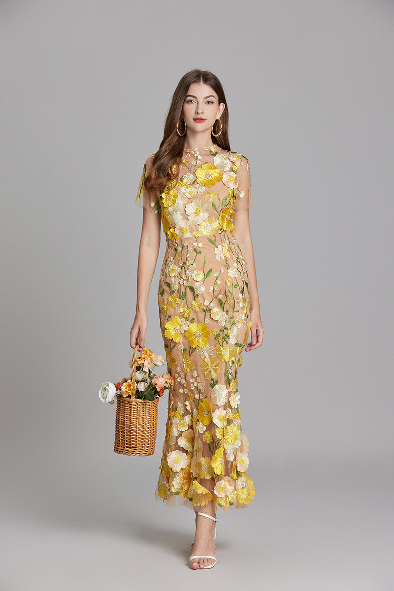3D Floral Embroidered Lace Mermaid Dress